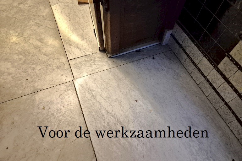 Voeg herstel marmer vloer, voor de werkzaamheden.